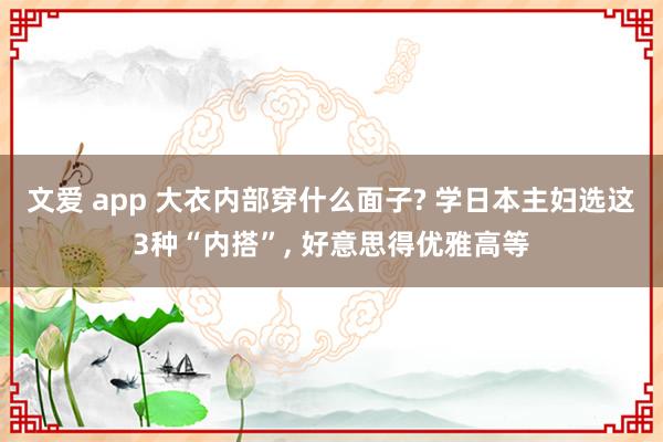 文爱 app 大衣内部穿什么面子? 学日本主妇选这3种“内搭”， 好意思得优雅高等